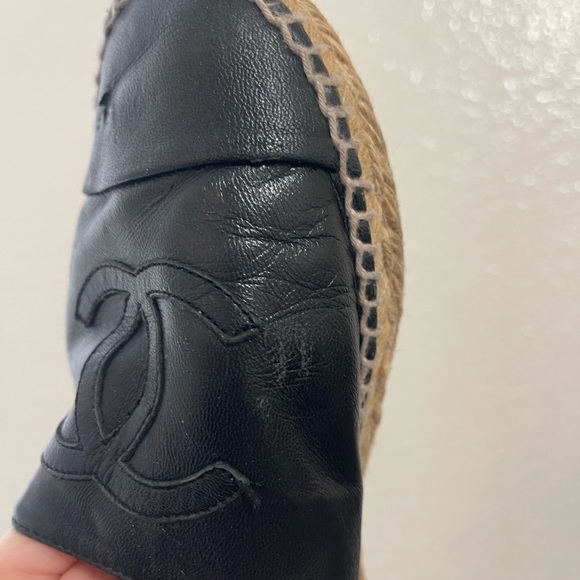 Chanel CC Black Lambskin Leather Espadrilles - Picture 10 of 16